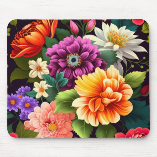 Färgstarka levande blommor musmatta (Framsidan)