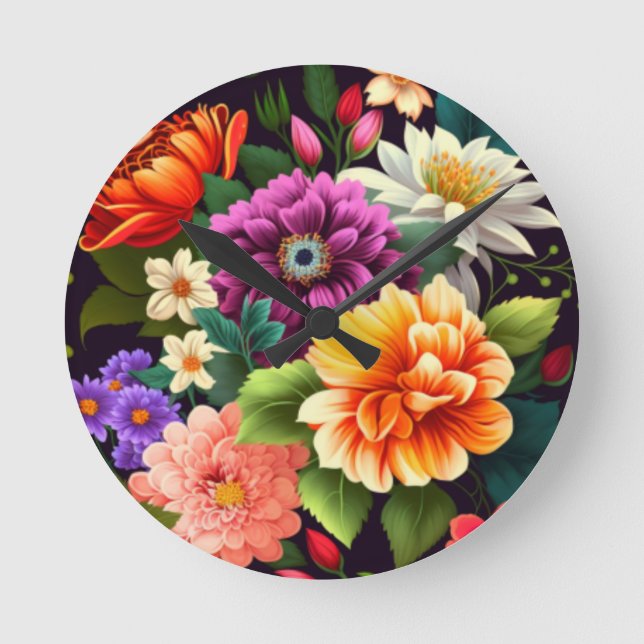 Färgstarka levande blommor rund klocka (Framsida)