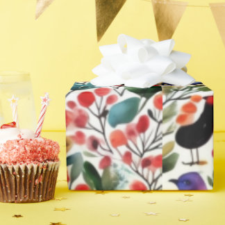 Färgstarka levande blommor söta fåglar Svällande P Presentpapper