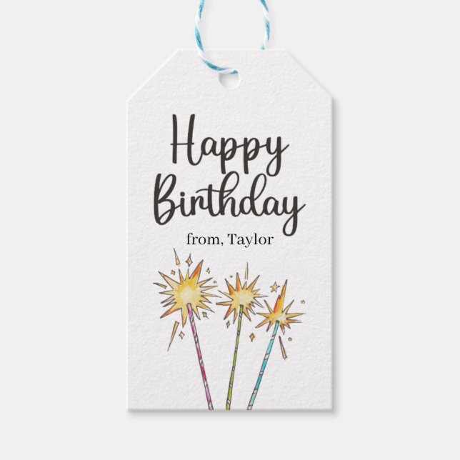 Färgstarka ljusa ljus Sparkles Grattis på födelsed Presentetikett (Framsidan)