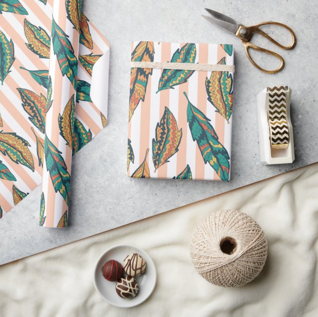 Färgstarka löv och rand unika presentpapper (Hantverk)