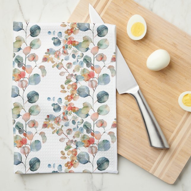 Färgstarka Löven yukalyptus Vattenfärgsfärger Kökshandduk (Vikt i Fjärdedel)