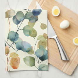 Färgstarka Löven yukalyptus Vattenfärgsfärger Kökshandduk