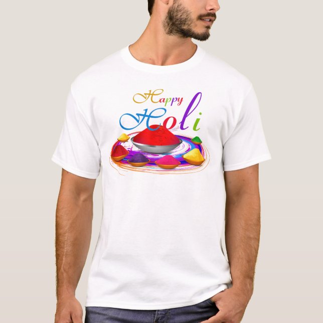 Färgstarka Lycklig Holi Powders Paint Swirl T Shirt (Framsida)