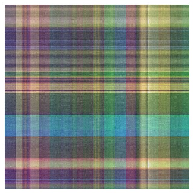 Färgstarka Madras Pached Rand Print Mönster Tyg (Närbild)