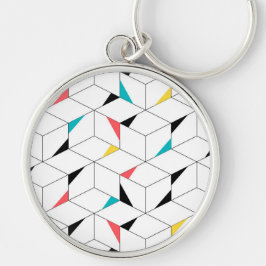 Färgstarka, moderna, glada trendig lycklig-kuber rund silverfärgad nyckelring