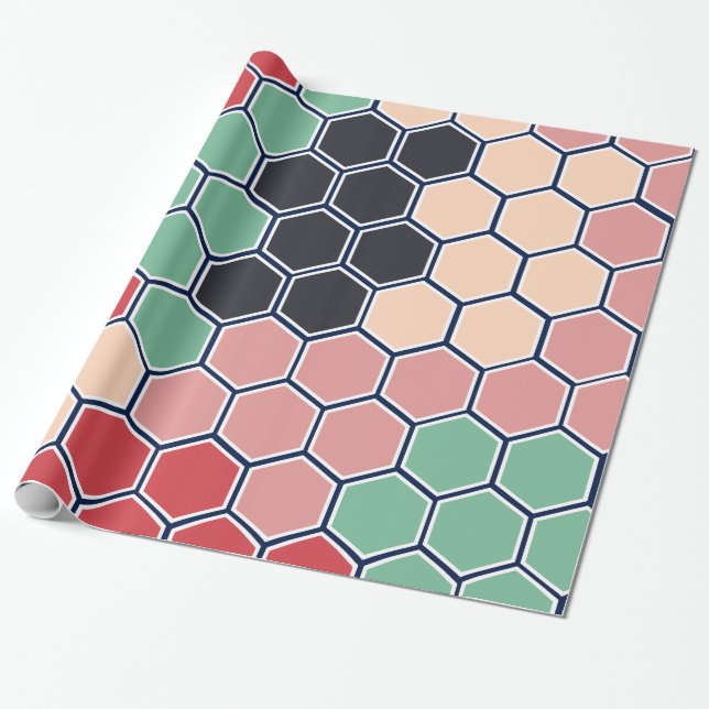 Färgstarka moderna Hexagons Mönster Presentpapper (Utrullad)