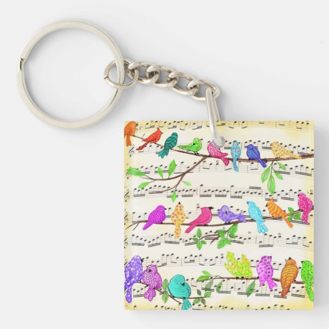 Färgstarka musikalska fåglar Symphony Keychain (Framsidan)