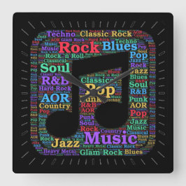 Färgstarka musikgenrer fyrkantig klocka