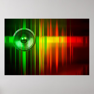 Färgstarka musikhögtalare med ljudvågor poster
