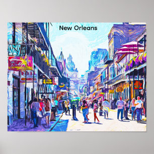 Färgstarka New Orleans Louisiana Fransk Quarter Poster