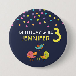 Färgstarka och akuta fåglar, daglig flicka knapp