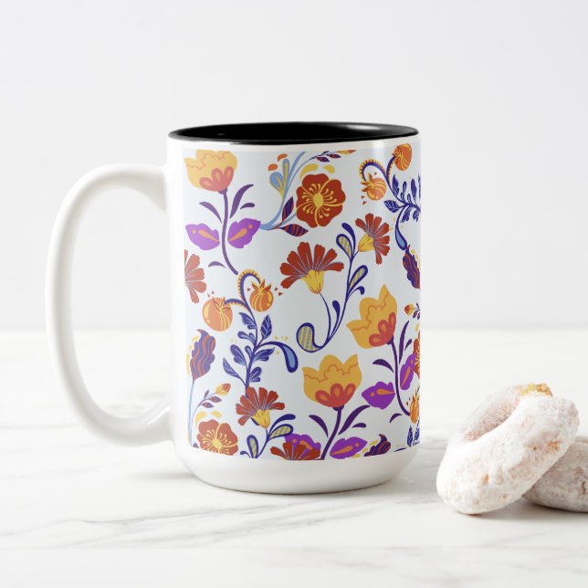 Färgstarka och levande moderna blommor Två-Tonad mugg (Med munk)