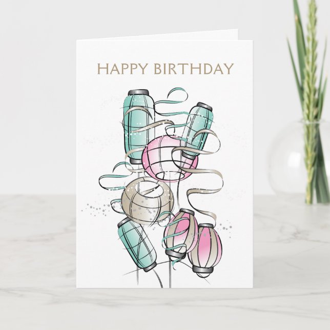 Färgstarka och moderna kinesiska lanternor och men inbjudan (Framsida)