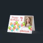 Färgstarka Party-ballonger Kid Birthday Photo Kort<br><div class="desc">Färgfulla Party-bubblor Kid Birthday-fotokort. Cute grattis på födelsedagen-kort med fyra färgstarka ballonger i rött,  grönt,  blått och orange färg. Anpassa den med ditt barns namn,  ålder och foto.</div>