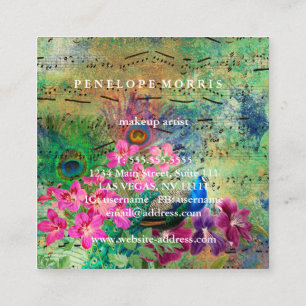 Färgstarka peacock Collage Makeup Artist Square Fyrkantigt Visitkort