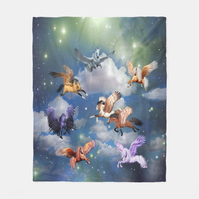Färgstarka Pegasus Flies Horses Myth är reellt Fleecefilt (Framsidan)