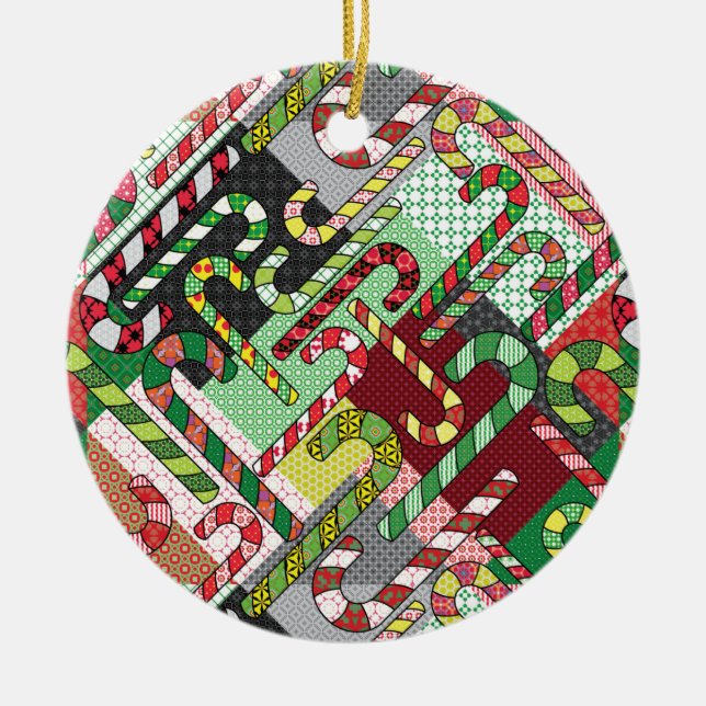 Färgstarka Polkagrisar Julgransprydnad Keramik (Framsidan)
