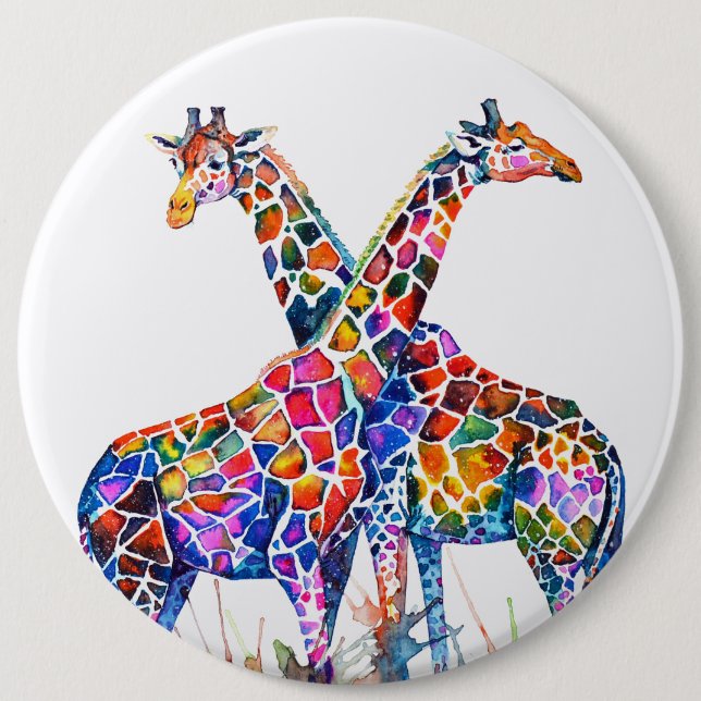 Färgstarka regnbåge Giraffes Watercolor Knapp (Framsida)