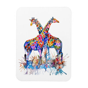 Färgstarka regnbåge, vattenfärgplattor Giraffes Magnet