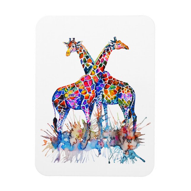 Färgstarka regnbåge, vattenfärgplattor Giraffes Magnet (Vertikal)