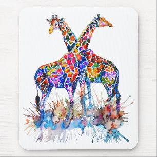 Färgstarka regnbåge, vattenfärgplattor Giraffes Musmatta