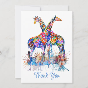 Färgstarka regnbåge, vattenfärgplattor Giraffes Tack Kort