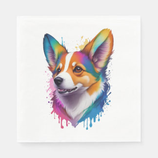 Färgstarka regnbågrealistiska Welsh Corgi hund Pappersservett