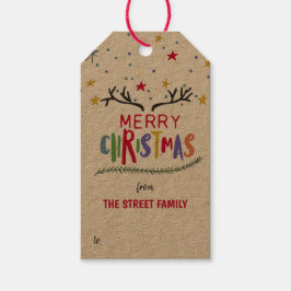 Färgstarka renar Antler och Stars God jul Presentetikett