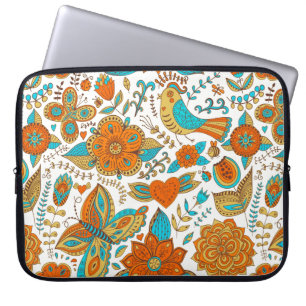 Färgstarka Retro Birds Flowers & Butterfly's Mönst Laptop Fodral