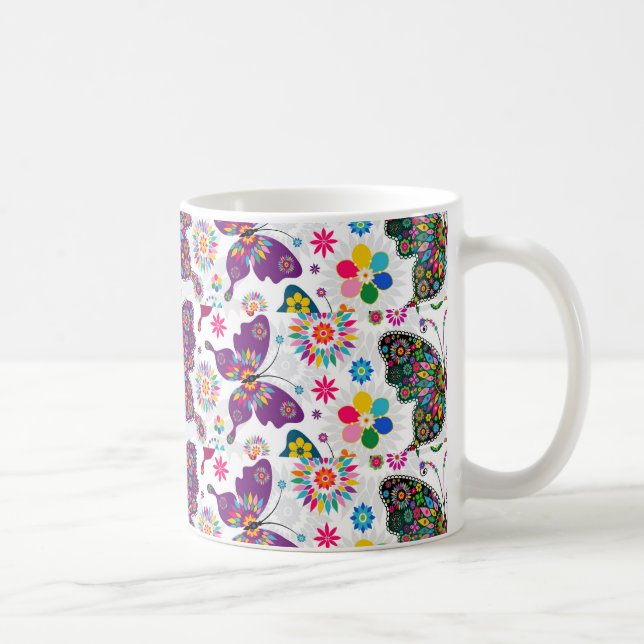 Färgstarka Retro Butterfly och Flowers Mönster Kaffemugg (Höger)