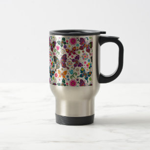Färgstarka Retro Butterfly och Flowers Mönster Resemugg