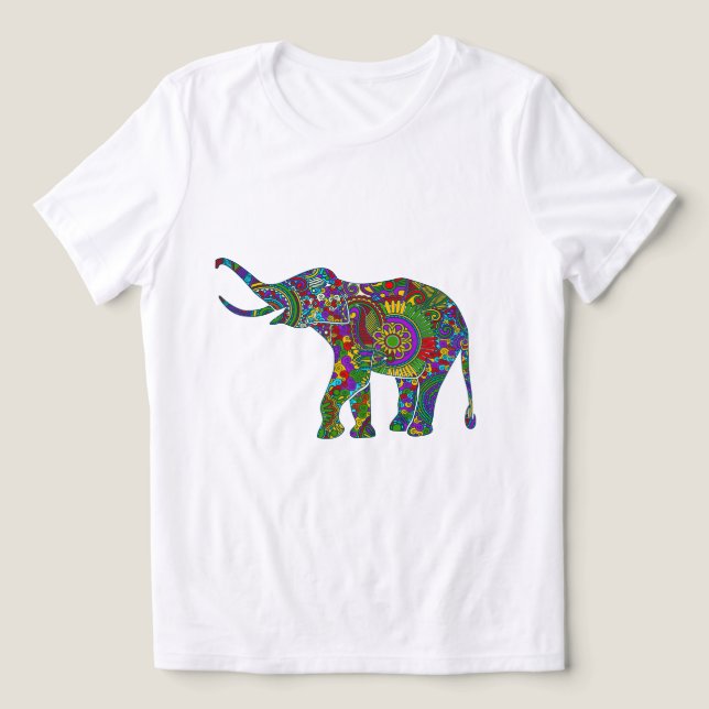 Färgstarka Retro Flowers Elephant 2 T-shirt I Triblend-tyg (Design Framsida)