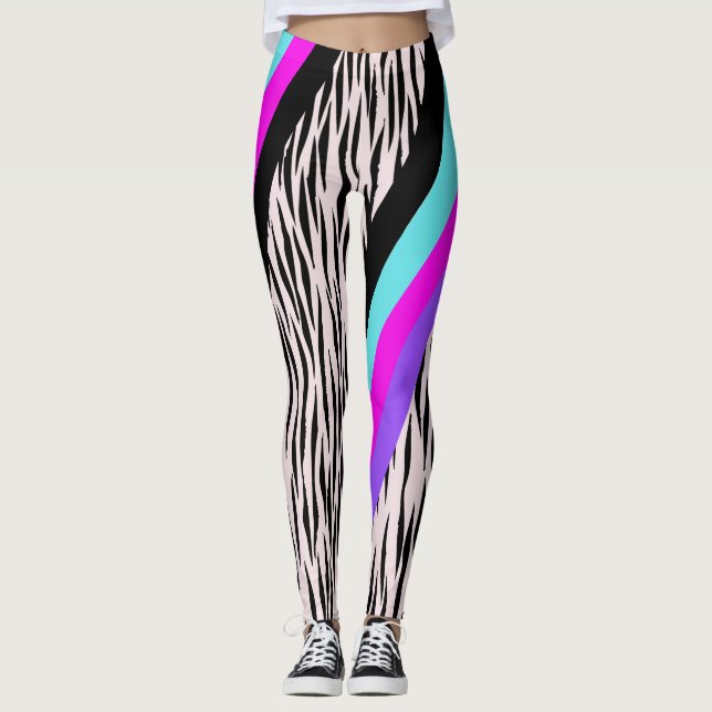 Färgstarka Rosa Zebra Animal Print Leggings (Framsida)