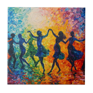 Färgstarka Silhouettes Dancing Kakelplatta