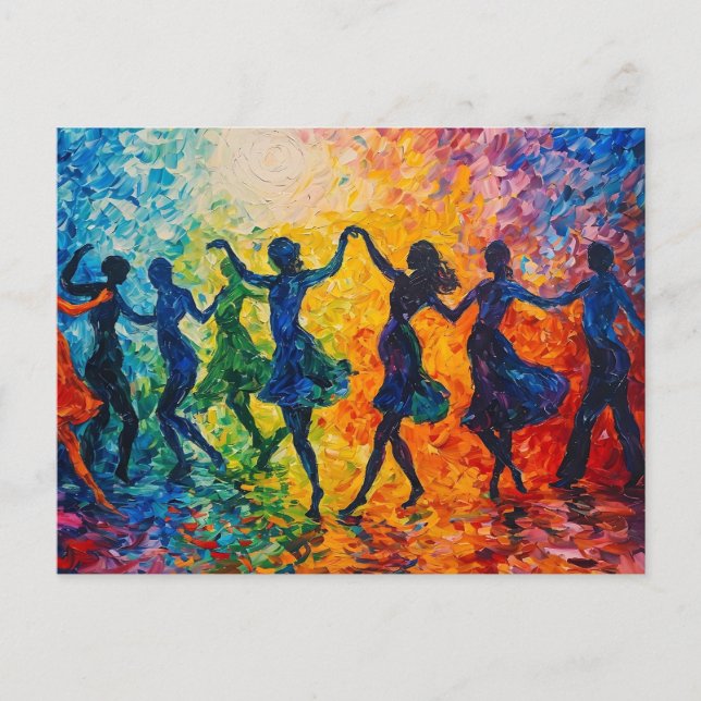 Färgstarka Silhouettes Dancing Vykort (Framsida)