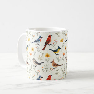 Färgstarka små fåglar kaffemugg