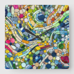 Färgstarka Småstarna Mosaic Art Fyrkantig Klocka