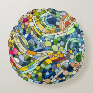 Färgstarka Småstarna Mosaic Art Rund Kudde