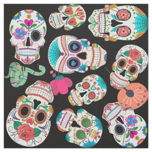 Färgstarka sockerDöskallar Mönster på svart Tyg