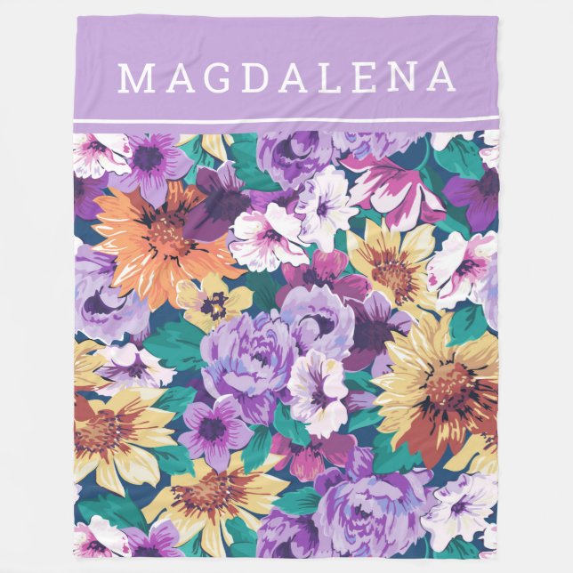 Färgstarka sommarblommor som kollage fleecefilt (Framsidan)