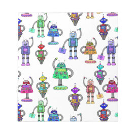 Färgstarka, söta robotar på vit bakgrund anteckningsblock