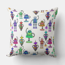 Färgstarka, söta robotar på vit bakgrund