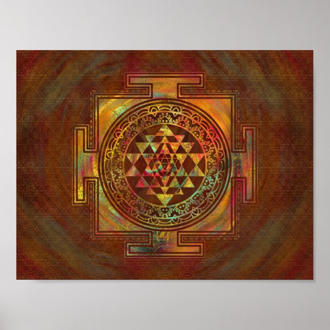Färgstarka Sri Yantra/Sri Chakra Poster (Framsidan)