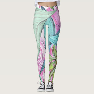 Färgstarka stora tropiska löv, vattenfärg leggings