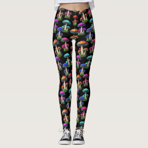 Färgstarka svampar på svart bakgrund leggings