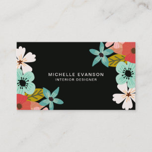 Färgstarka svarta blommor Modern Florist Visitkort