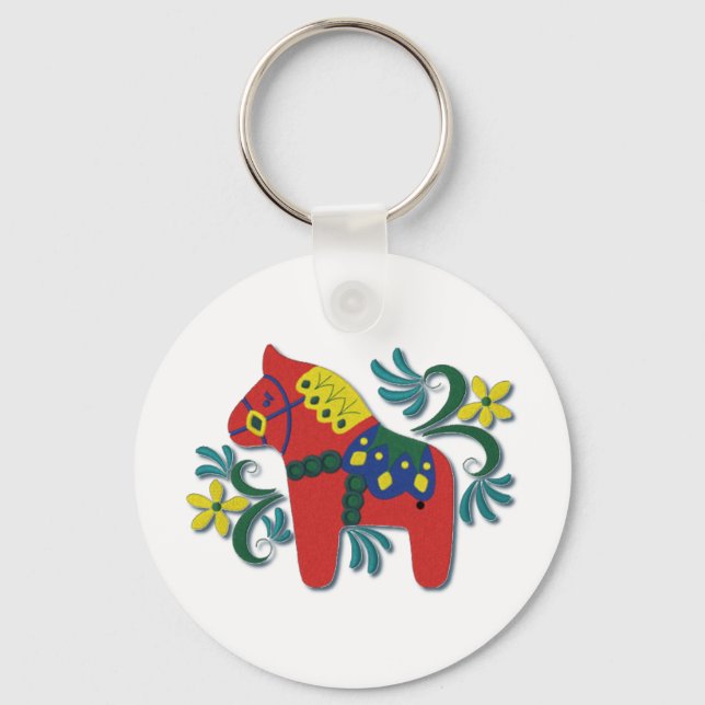 Färgstarka svenska Dala Horse Nyckelring (Framsida)