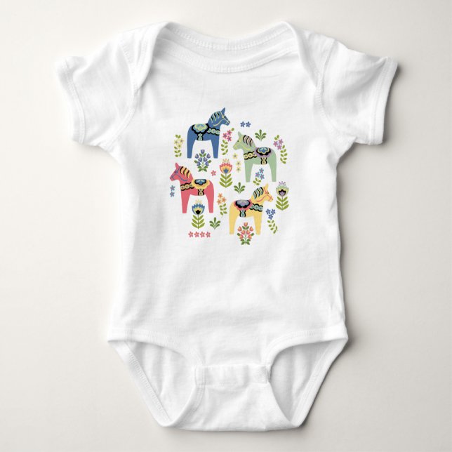 Färgstarka svenska Dala Horses T Shirt (Framsida)