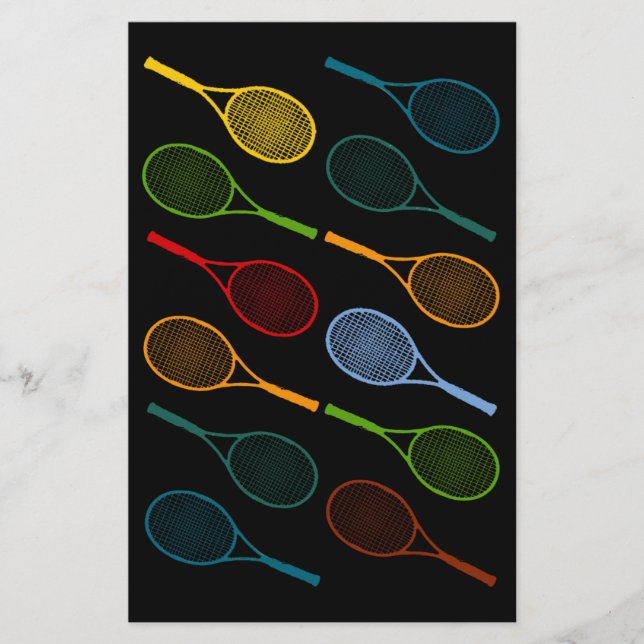 färgstarka tennisracketar mönster brevpapper (Framsida)